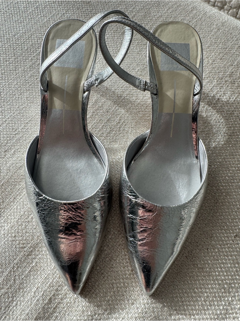 Dolce Vita Metallic Silver Pointed Slingback Heels
